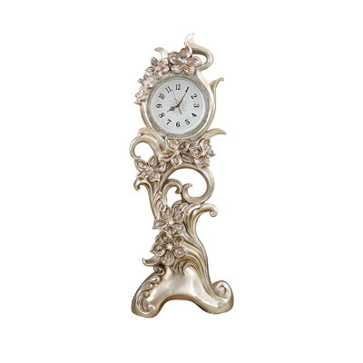 Ornate Floral Scrollwork Antique Silver Floor Standing Clock