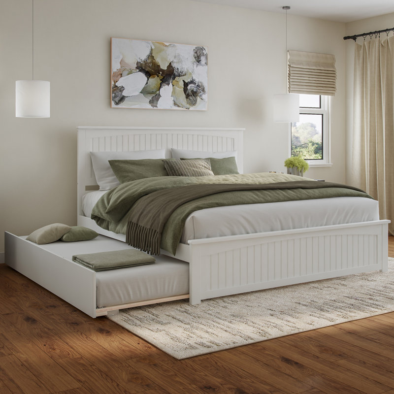  Nantucket Solid Wood Platform Bed with Matching Footboard & Trundle, King, White