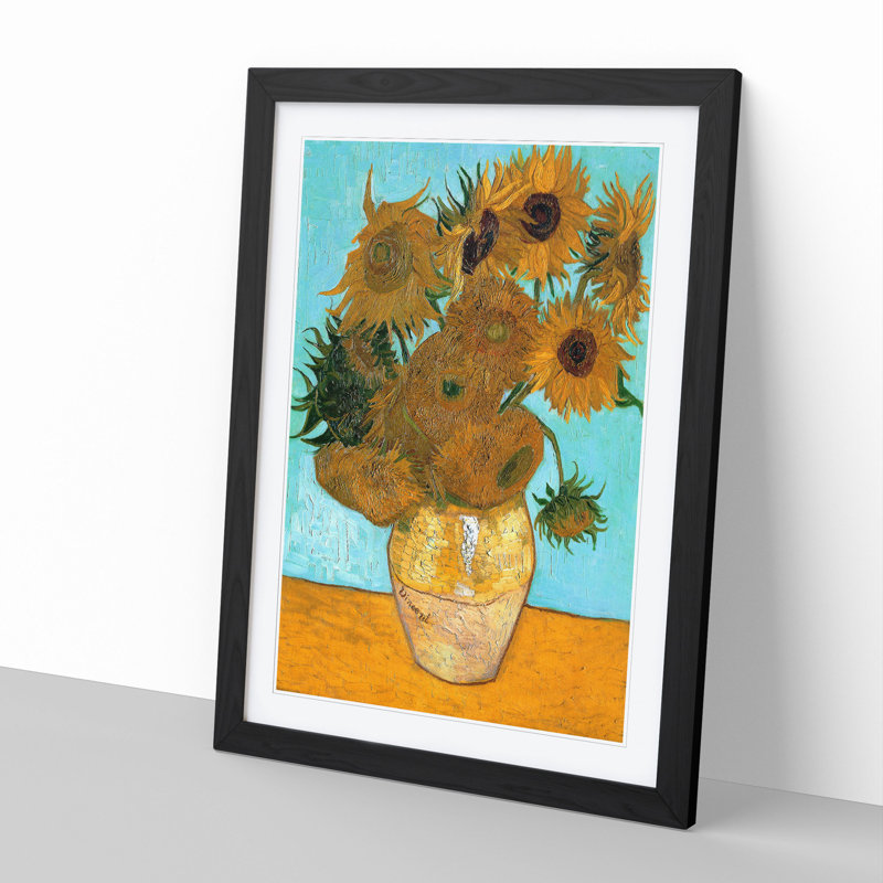 Twelve Sunflowers by Vincent Van Gogh - Picture Frame Painting, 65cm H x 48cm W x 2cm D, Black