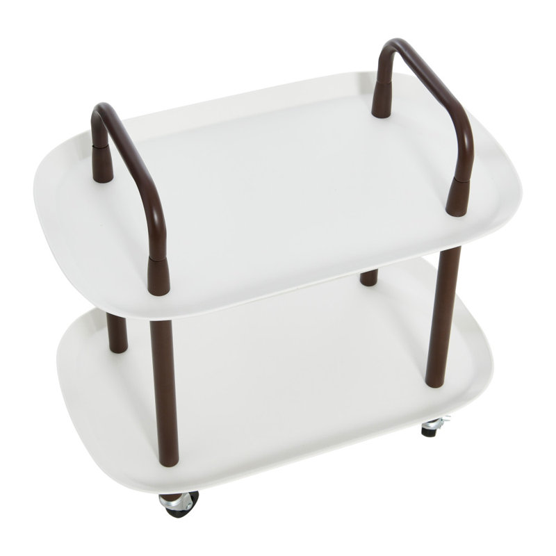 Chariot à 2 niveaux en plastique et métal Main + Mesa, Blanc, Brun