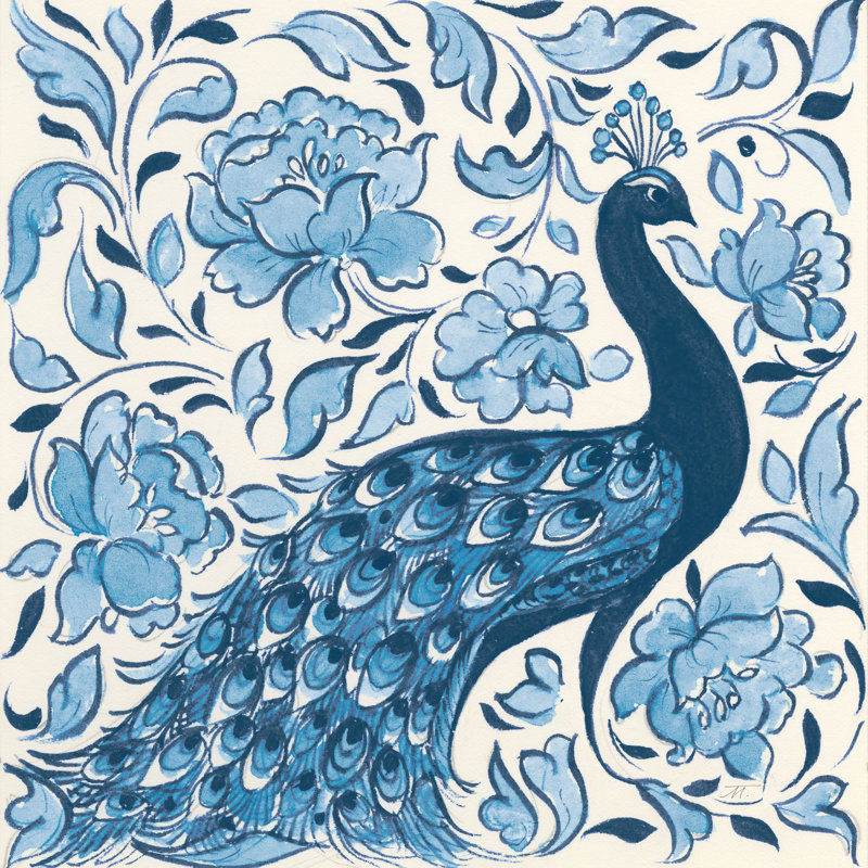 «Peacock Garden IV V2» par Miranda Thomas - impression sur toile tendue, H 20 po x l 20 po, Papier avec cadre blanc, Non