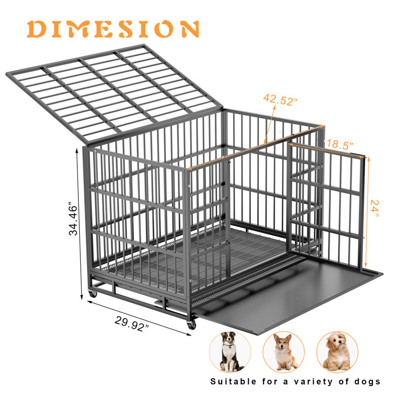  Cage pour chien robuste avec roues verrouillables 48/42/38 pouces Adrihana, grand chenil d'intérieur avec plateau amovible