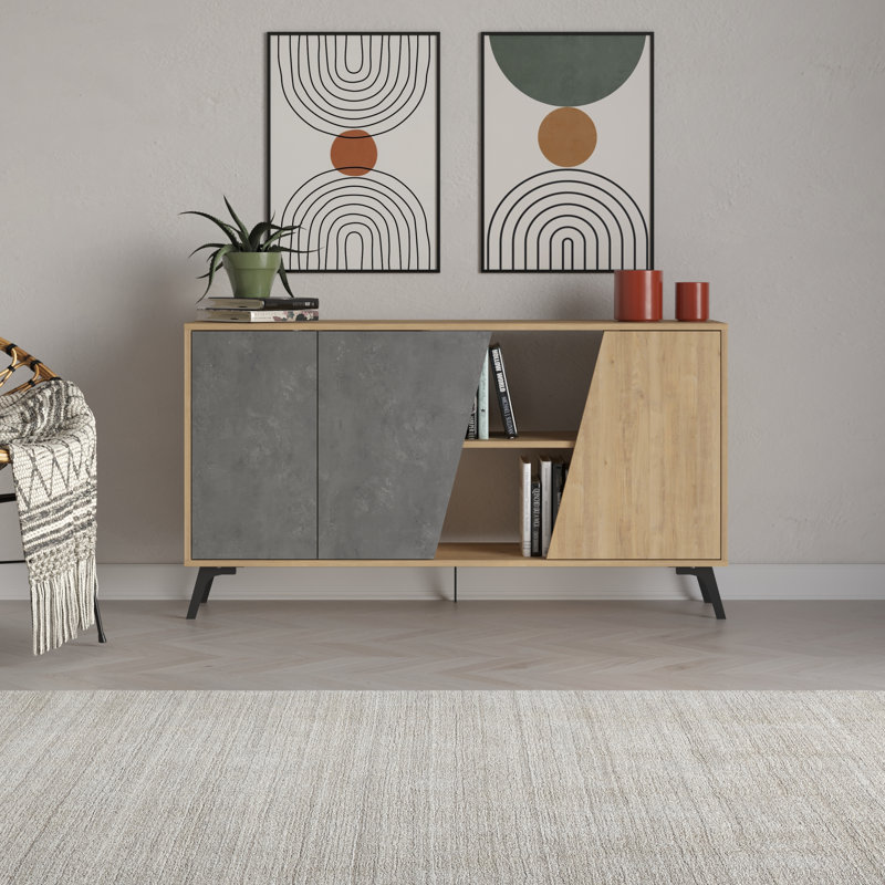 Fiona 150Cm Wide Sideboard Console with Storage and Modern Design, Brown/Grey