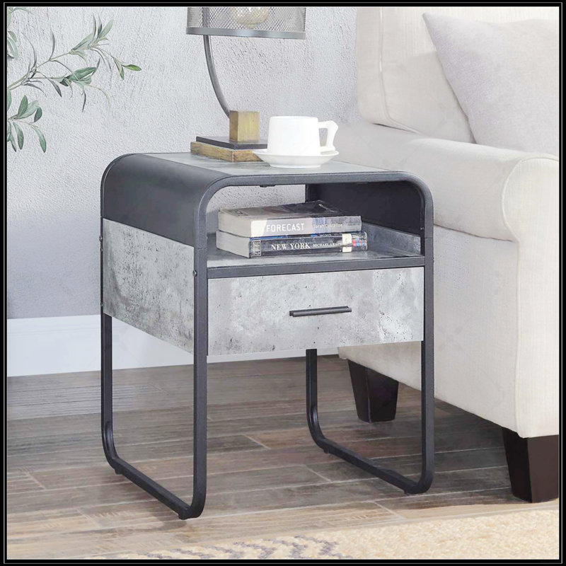 Metal Frame End Table With One Drawer