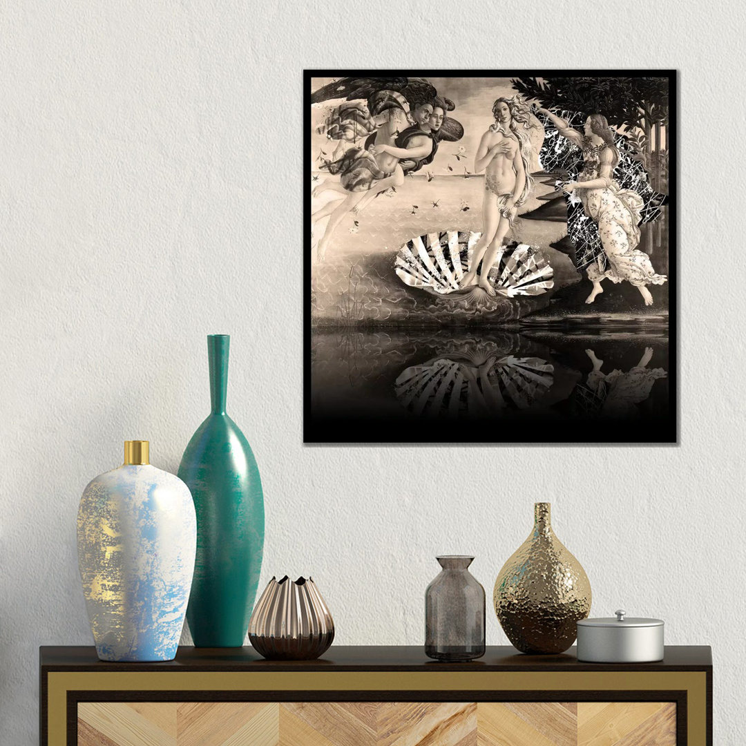 Die Geburt der Venus - Die Dame auf der Muschel Sepia von 5by5collective - Galerie-Giclée auf Leinwand