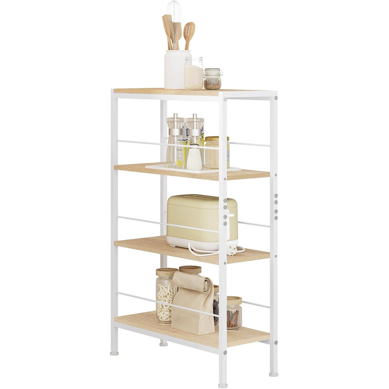 Shelf, Recess Shelf With 4 Levels, Kitchen Shelf, Spice Rack, Standing Shelf, Ladder Shelf, Narrow For Kitchen, Living Room, Wood Material Metal, White Light Oak, 50 X 78 X 20 Cm