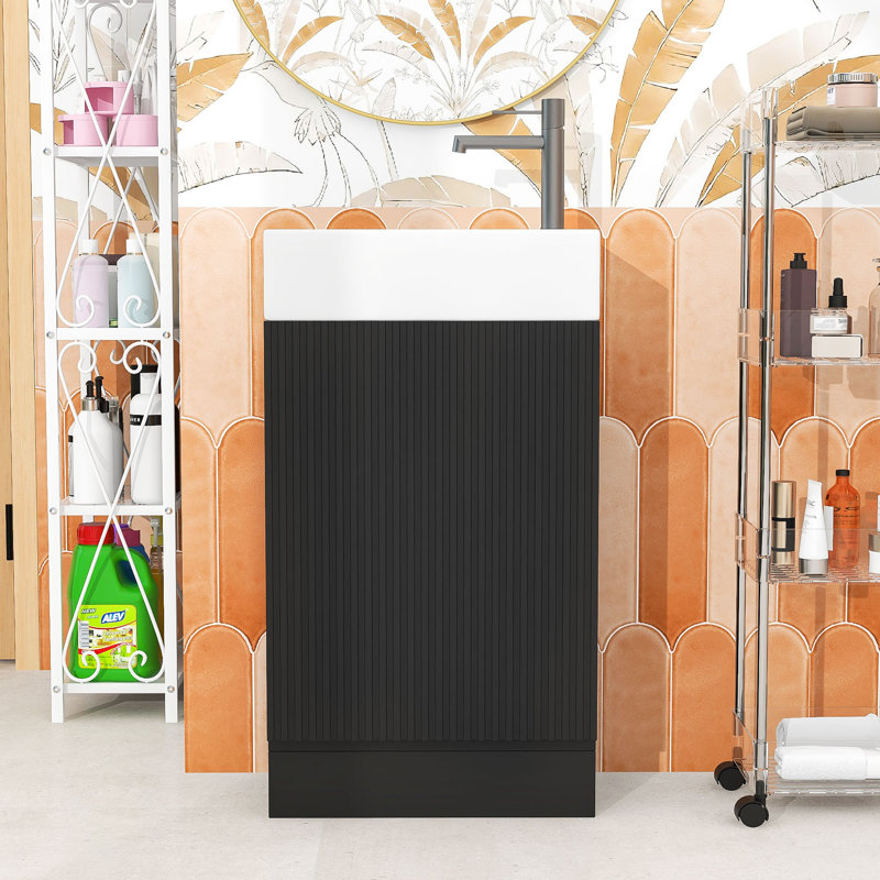 Raymon 18.6'' Single Bathroom Vanity with Ceramic Top, Black