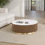 Ensemble de table contemporain 3 pièces brun 1 x table de cocktail ronde 2 x table de bout ronde avec plateau en marbre or et salon en acier inoxydable