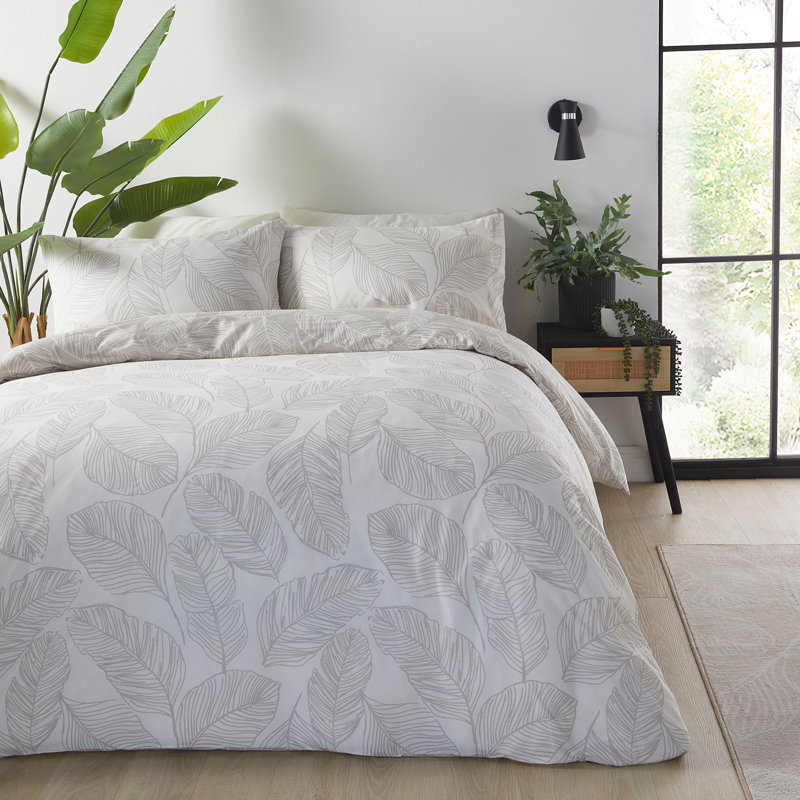 Matteo Cotton Blend Floral Duvet Cover Set with Pillowcases Included, Natural, Super King - 2 Standard Pillowcase