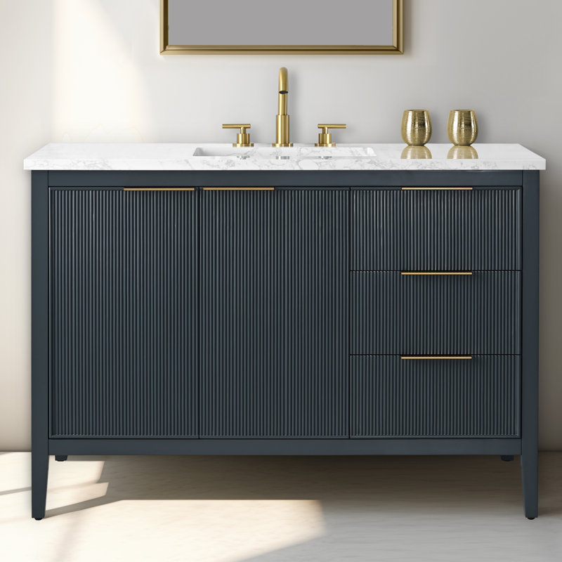Emma 48" W Single Vanity, Vintage Blue/Brushed Bronze