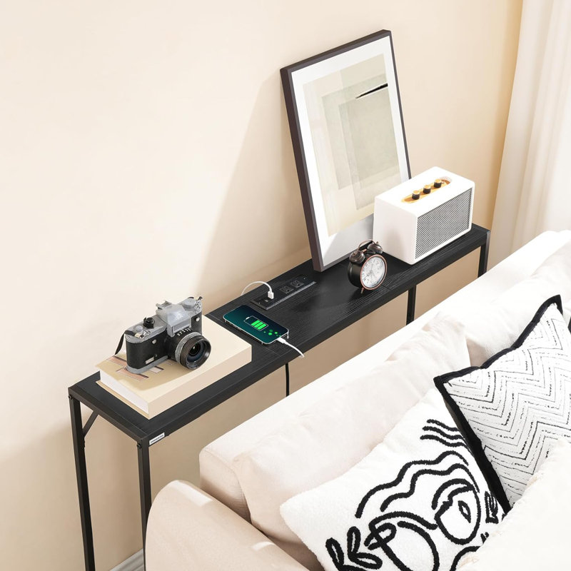 43.3” Entrance Table with Power Station, Behind Couch Table, Black, 29.2" H x 43.3" W x 9.4" D