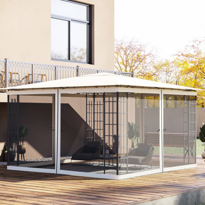 12' X Patio Gazebo And Canopy Tent Sidewall Netting, Cream Color, With Zippered Panels Netting Replacement For Gazebos Tents, Fade