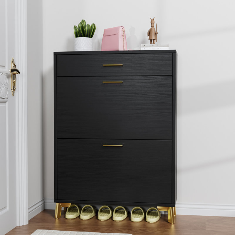 Armoire porte-chaussures 2 tiroirs rabattables - noir, peu encombrant, pour bac d'entrée de porte d'entrée noir avec tiroirs