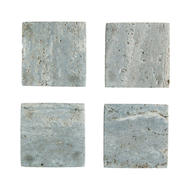 Natural Travertine Stone Square Drink Coasters Set