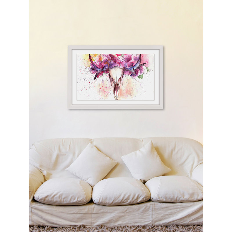 Floral Antlers - Single Picture Frame Print, 41cm H x 61cm W x 3.81cm D