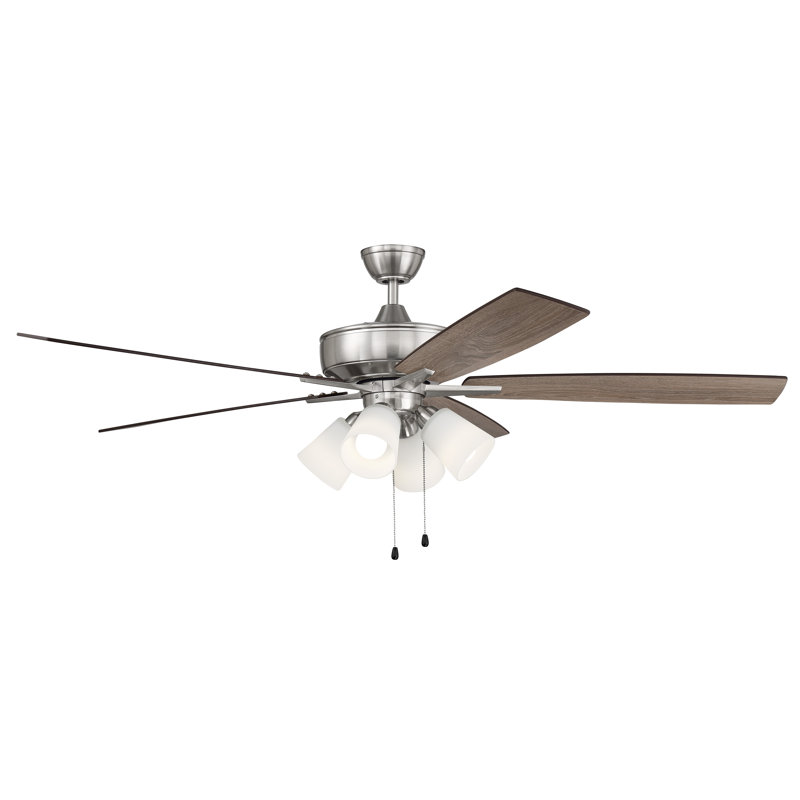 Lauresha 60'' Ceiling Fan with Light Kit, Brushed Polished Nickel/Tan