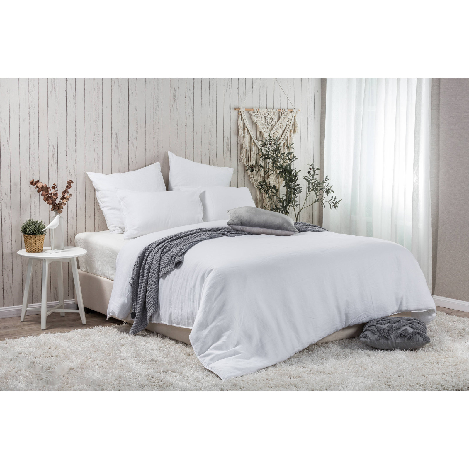Hemp Duvet Cover Set, Queen Duvet Cover + 2 Pillow Cases, White