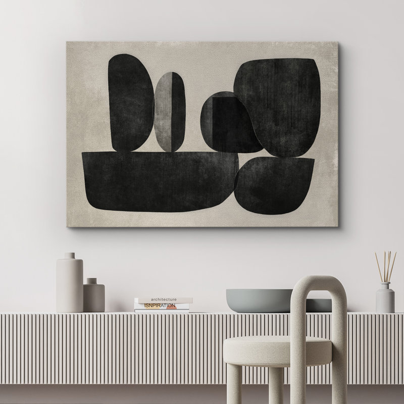 Impression sur toile, formes abstraites modernes, décor géométrique neutre minimaliste pour le bureau ou le salon
