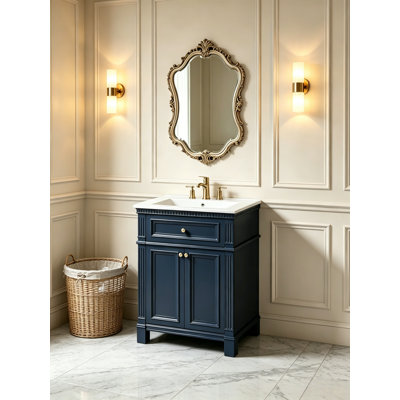 Meuble-lavabo vintage avec lavabo en céramique, portes à fermeture douce et tablette réglable