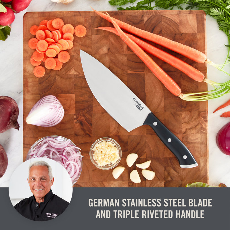 Zakarian by Dash 7" Rocking Chef Knife with Sheath, Black