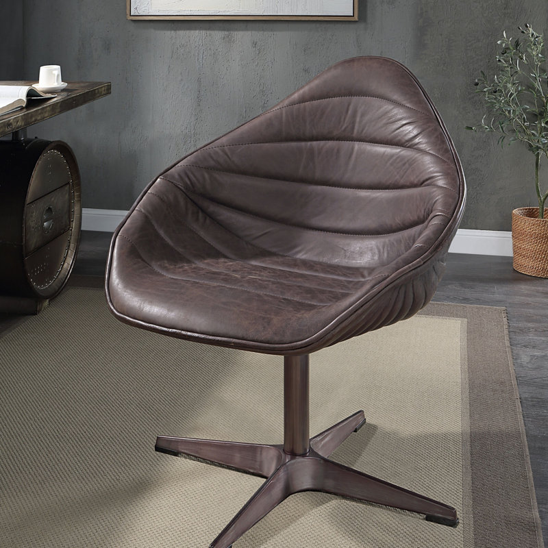 Fauteuil d'appoint en cuir fleur avec pivot