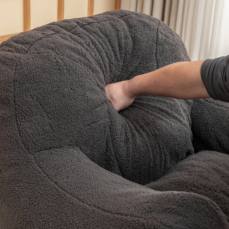 Bean Bag Chair With Filler, Dark Gray Teddy, 30" H x 41.4" W x 38.7" D 