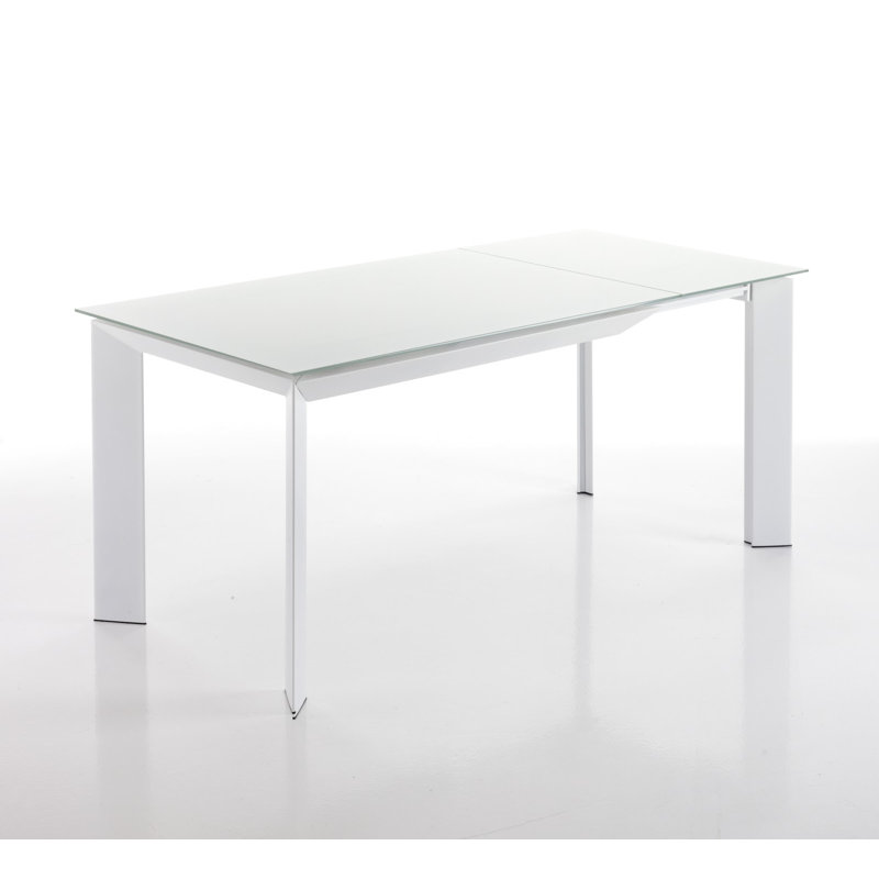 Blaris Glass Top Metal Base Dining Table, White