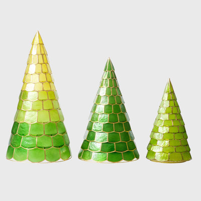 Capiz Trees, Set Of Three, Green Multi