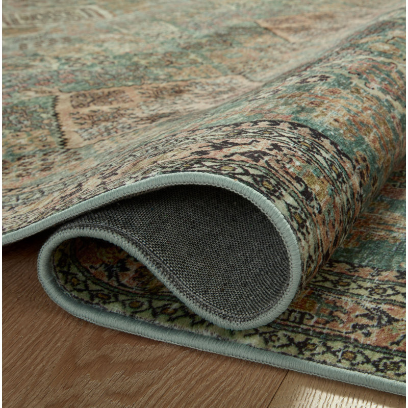 Magnolia Home By Joanna Gaines X Loloi Sinclair Machine Washable Turquoise / Multi Area Rug, Rectangle 3'6" x 5'6"