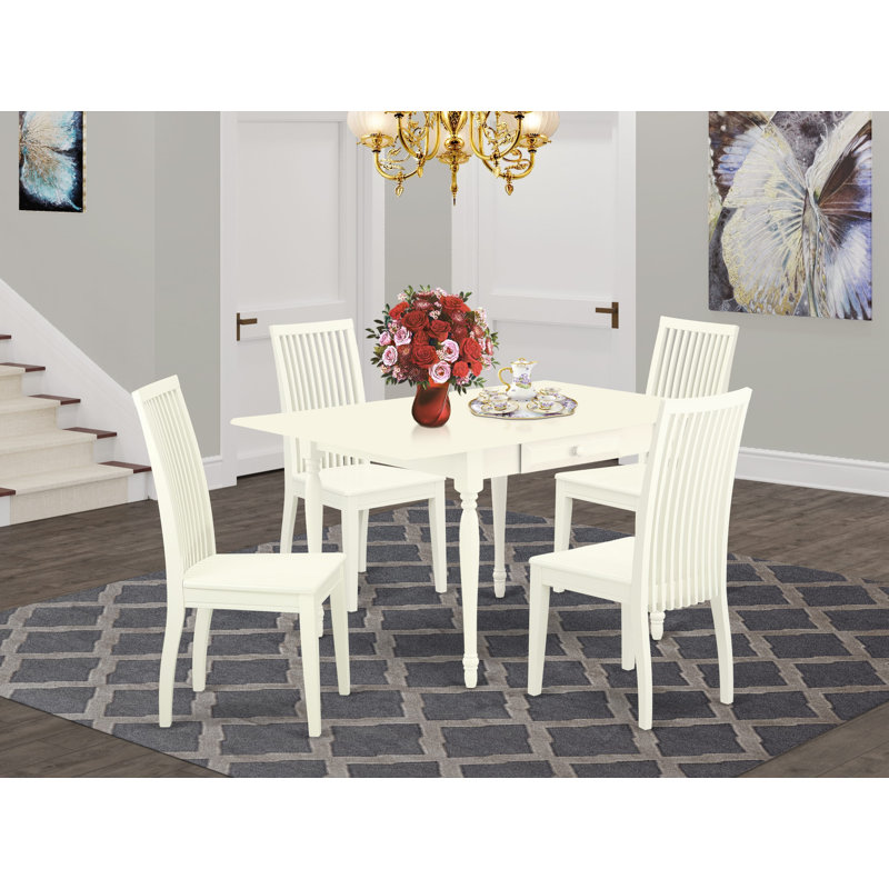 Ensemble de 5 pièces pour 4 pièces comprenant une table de salle à manger rectangulaire avec Dropleaf et 4 chaises de cuisine, lin blanc