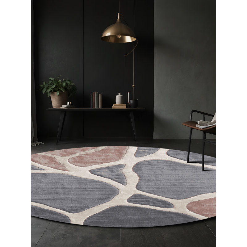 Machine Washable Gray Area Rug, Round 3'