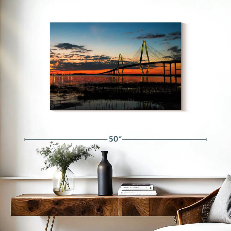 Lilie coucher de soleil au pont Arthur Ravenel, H 24 po x l 36 po