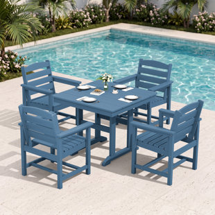 Ensemble de salle à manger 5 pièces en PEHD pour l'extérieur, table de patio avec 4 larges accoudoirs, mobilier de jardin toutes saisons