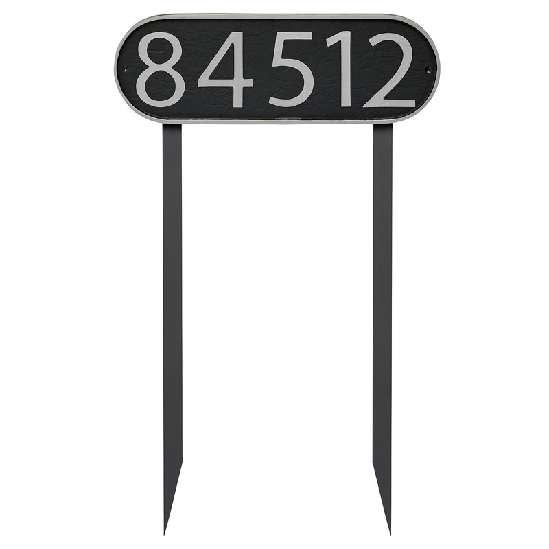 Enseigne d’adresse pour pelouse sur 1 ligne, Argent, Noir