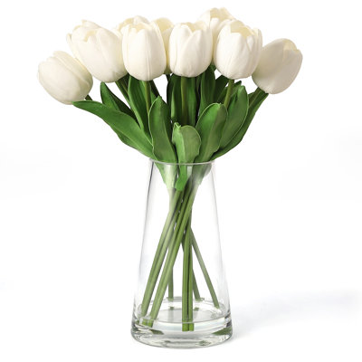 Fleurs de tulipes blanches en polyuréthane blanc avec fausse eau, arrangement de tulipes artificielles réalistes pour la décoration intérieure