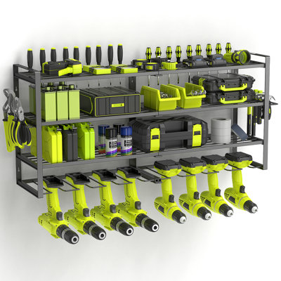 Power Tool Organizers- Power Drill Tool Holder- Heavy Duty Tool Shelf 4 Layers Tool Rack Cordless Drill Holder- Floating Tool Shelf Wall Mounted Tool Storage Rack with 8 Drill Holders