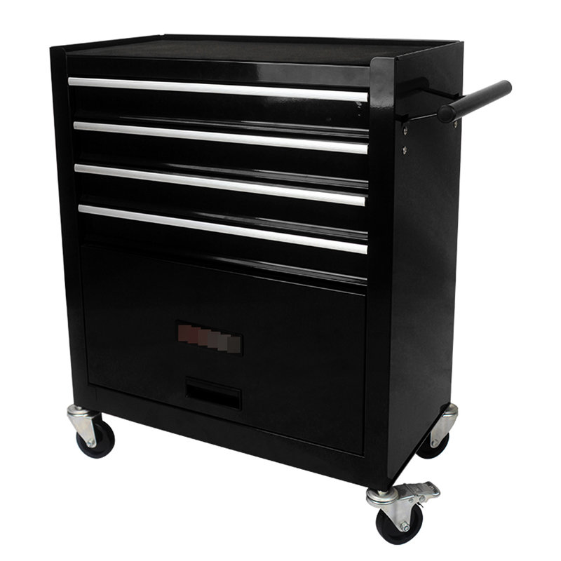 Chariot à outils multifonctionnel à 4 tiroirs avec roulettes - noir, conception en acier, fermeture en douceur du tiroir, frein de 2 pièces et sans mouvement sécuritaire, structure de choix de rangement supplémentaire, structure stable