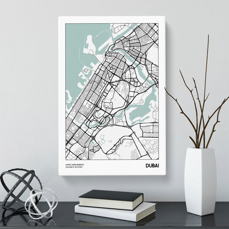 Map Dubai Uae - Wrapped Canvas, 50cm H x 35cm W x 3cm D