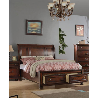 Traditional Style 1Pc California King Size Bed Panel Headboard Footboard Drawers Cherry Finish Bedroom Furniture