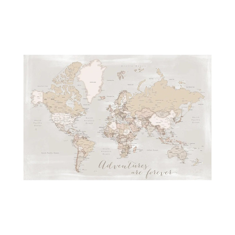 Rustic Detailed World Map Lucille, Adventures Are Forever by Blursbyai - Wrapped Canvas Gallery-Wrapped Canvas Giclée