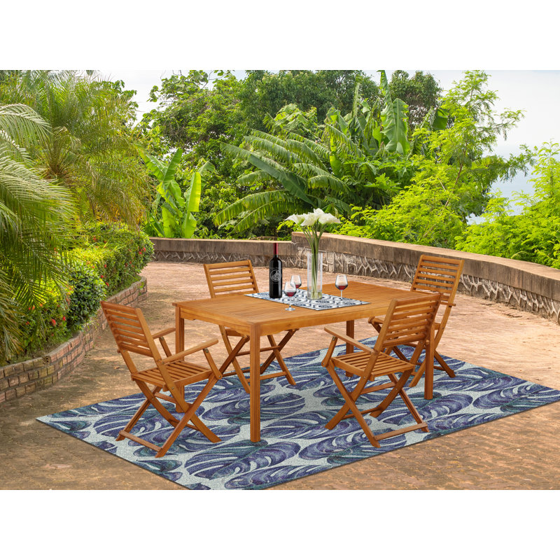 CMBS5CANA 5 Piece Patio Dining Set Includes a Rectangle Outdoor Acacia Wood Table and 4 Folding Arm Chairs, Natural Oil