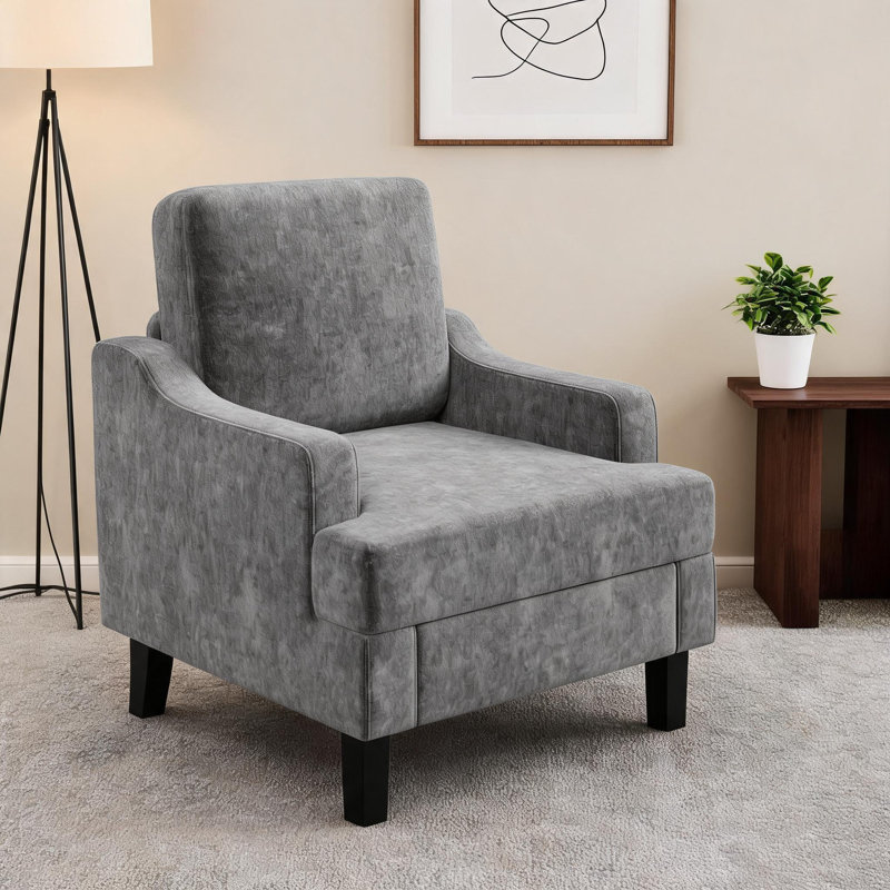 Fauteuil d'appoint en chenille, fauteuil de lecture rembourré, Grey Chenille
