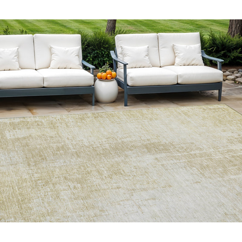 Tapis extérieur lavable abstrait beige et taupe 8 pi x 10 pi