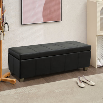 51 Inch Faux Leather Rectangle Storage Ottoman