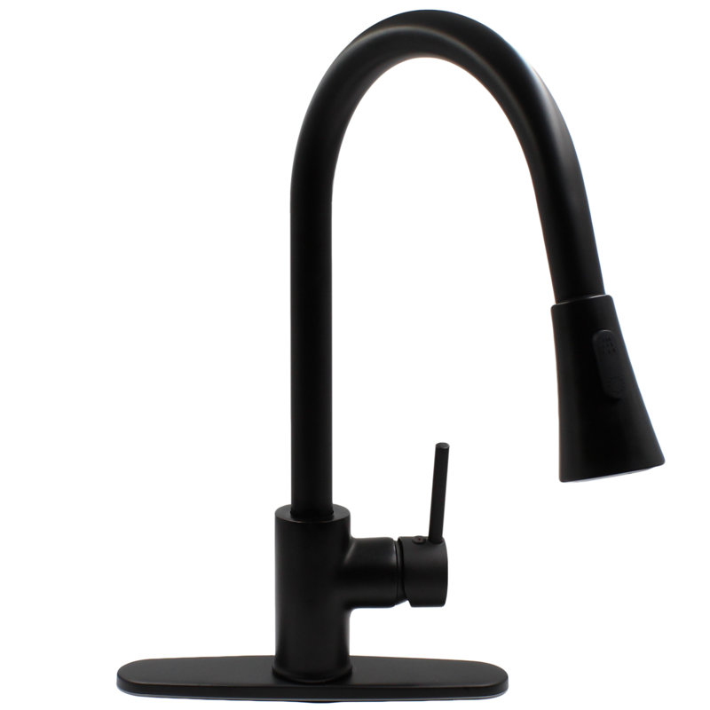 Robinet de cuisine rétractable à poignée simple avec accessoires, Noir mat