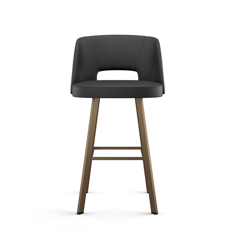 Amisco Maureen Swivel Counter and Bar Stool, Bar Stool (30.375" Seat Height), Black Vinyl/Bronze Frame