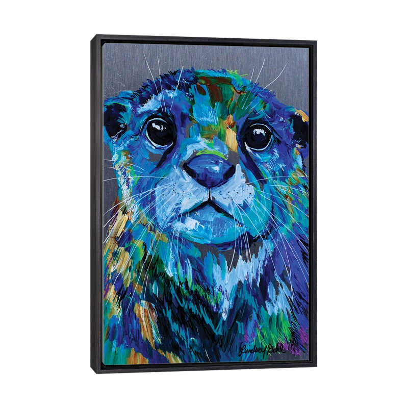 Reproduction d’art, "Otter" par Lindsey Dahl, H 26 po x l 18 po x P 1,5 po, Encadrement noir décoloré, Pas de tapis