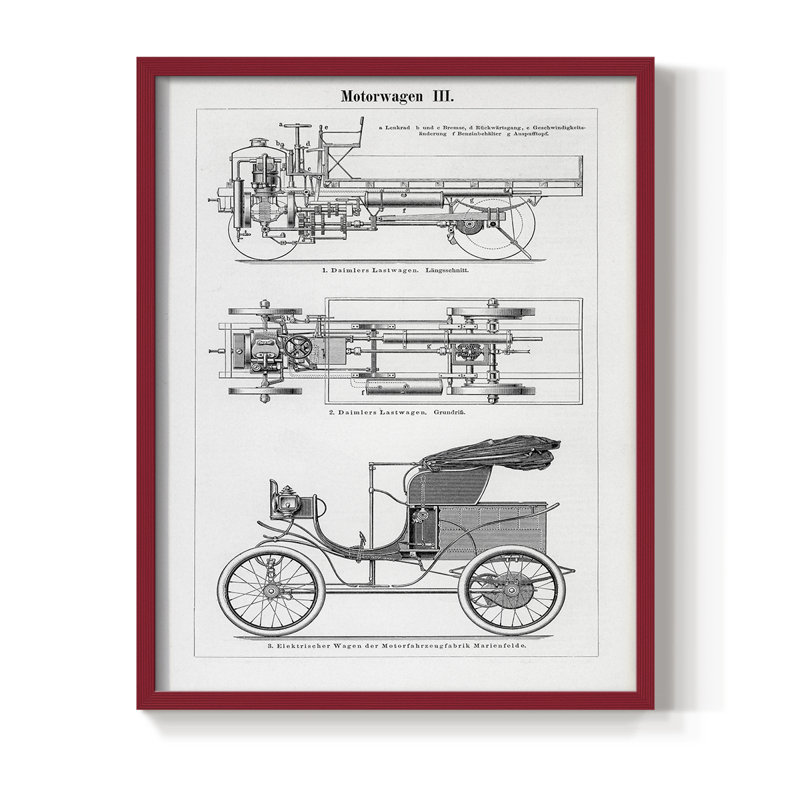 Industrial Motorcar Framed Print - Solid Wood, H 15 po x l 12 po, Rouge