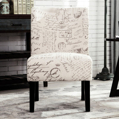 Stylish Accent Chair With English Letters, Blend Fabric, Removable Back & Legs, 21.23"w X 29.36"d 32.95"h Seat Letter Print, Armless Contemporary, 32.95"h, White