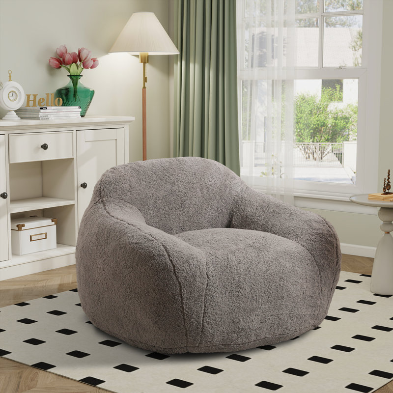 Teddy Bean Bag Chairs,Lazy Sofa Chair With Armrest, Light Gray Teddy